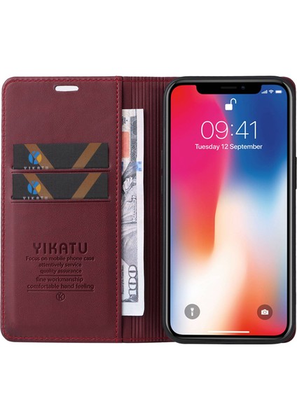 Apple iPhone X/xs Için Telefon Kılıfı Tam Koruma Telefon Cüzdan Kapağı Manyetik Otomatik Absorbed Pu Deri Flip Telefon Kılıfı Stand-Wine Kırmızı (Yurt Dışından) fırsatları