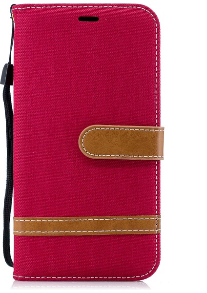 Apple iPhone Xr Çeşitli Kot Kot Cüzdan Stand Deri Telefon Kırmızısı Için (Yurt Dışından)