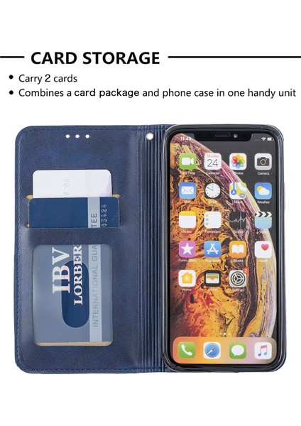 Geometrik Desen Deri Kart Sahibi Telefon Kasası, Apple iPhone X/xs-Mavi Standı (Yurt Dışından)