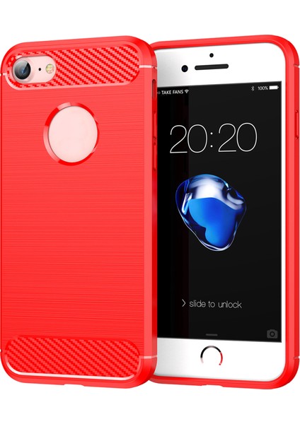 1.8mm Karbon Fiber Doku Tpu Kasa Fırçalanmış Yüzey Telefon Koruyucu Kapak Apple iPhone 8/7-Kırmızı Için (Yurt Dışından)