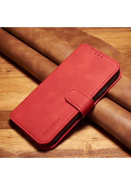 Apple iPhone Xr-Red Için Kart Yuvalı Retro Tarzı Deri Standı Kabuğu (Yurt Dışından)