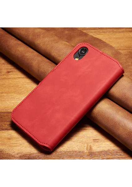 Apple iPhone Xr-Red Için Kart Yuvalı Retro Tarzı Deri Standı Kabuğu (Yurt Dışından)