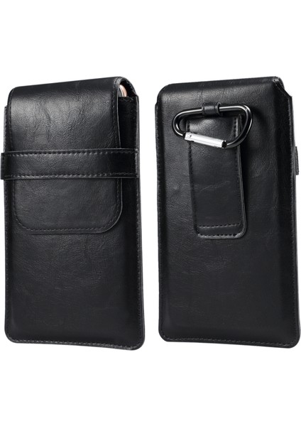 Bel Çanta Deri Telefon Torbası Cep Telefonu Çanta Çantası, 6.4-7.21 Inç Akıllı Telefonlar-Black (Yurt Dışından)