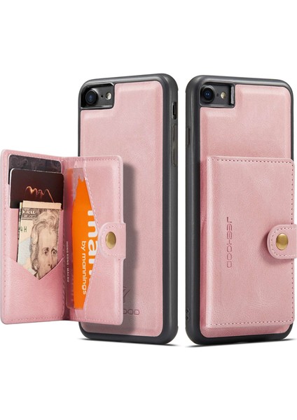 Apple iPhone 7/8 Söndürülebilir 2'si Deri Kaplamalı Tpu Telefon Kılıfı Cüzdan Kickstand-Rose Altın (Yurt Dışından)