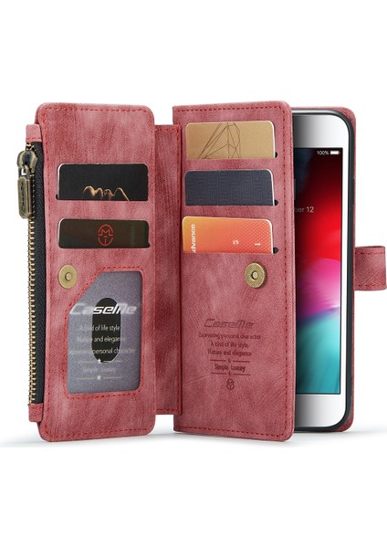 Birden Fazla Kart Yuvası Pu Deri Stand Cüzdan Kılıf Koruyucusu Apple iPhone Se-Red Için (Yurt Dışından)