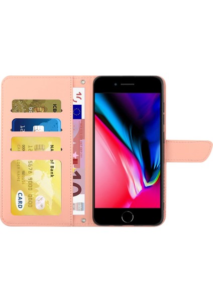 Apple iPhone 8/7 Kelebekler Için Çiçek Baskılı Stand Deri Kılıf Cüzdan Kapağı Omuz Kayış Pembe (Yurt Dışından) fiyatları
