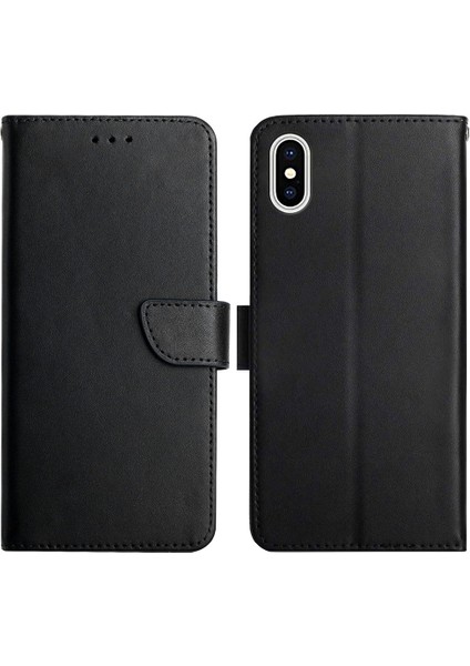 Apple iPhone X/xs Telefon Kılıfı Için Cüzdan Stand Fonksiyon Flip Telefon Kapağı Orijin Deri Nappa Doku Tam Vücut Koruyucu Telefon Kılıfı Black (Yurt Dışından)