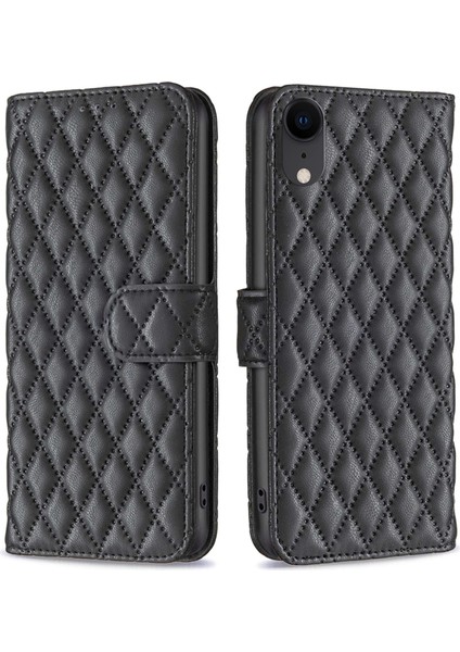 Apple iPhone Xr Bf Style-14 Için Kapak Baskılı Rhombus Desen Mat Mat Anti-Drop Telefon Kılıfı Stand-Black (Yurt Dışından)