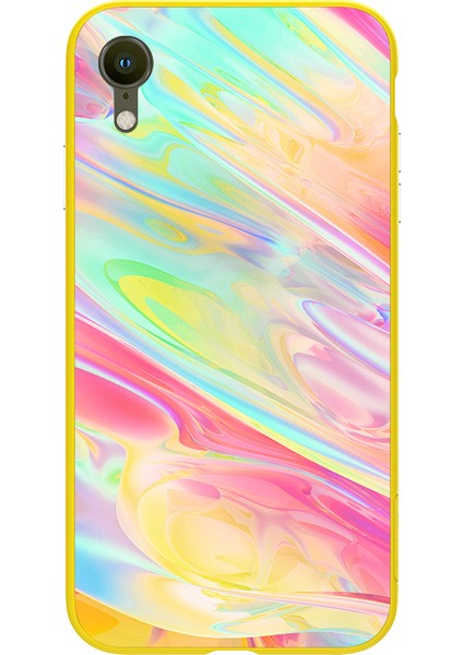 Apple iPhone Xr Için Kılıf [renkli Ayna Etkisi Geri Back 2.5d Temperli Cam+Manyetik Sert Pc] -Yellow (Yurt Dışından)