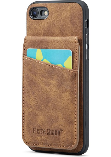 Apple Apple Iphonese/se Kart Sahibi Için Fierre Shann Telefon Kasası Kickstand Pu Deri+Tpu Kapak Kahverengi (Yurt Dışından)