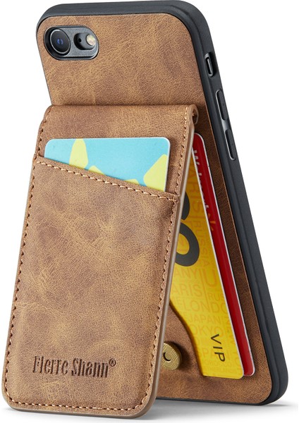 Apple Apple Iphonese/se Kart Sahibi Için Fierre Shann Telefon Kasası Kickstand Pu Deri+Tpu Kapak Kahverengi (Yurt Dışından)