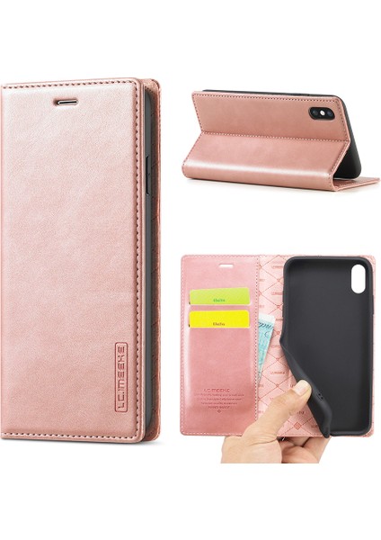 Deri Cüzdan Stand Güçlü Manyetik Telefon Koruyucu Kabuk Apple iPhone Xs Max-Rose Gold Için (Yurt Dışından)
