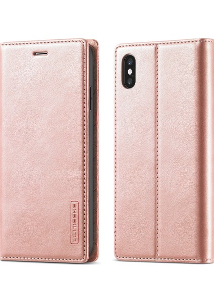Deri Cüzdan Stand Güçlü Manyetik Telefon Koruyucu Kabuk Apple iPhone Xs Max-Rose Gold Için (Yurt Dışından)