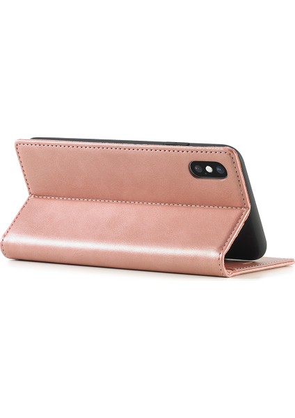 Deri Cüzdan Stand Güçlü Manyetik Telefon Koruyucu Kabuk Apple iPhone Xs Max-Rose Gold Için (Yurt Dışından)