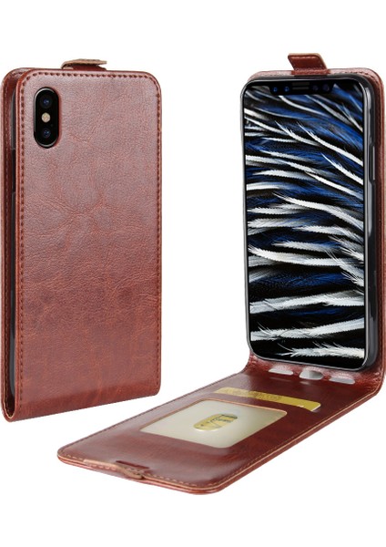 Crazy Horse Derisi Pu Deri Dikey Flip Case Apple iPhone X/xs-Brown Için (Yurt Dışından)