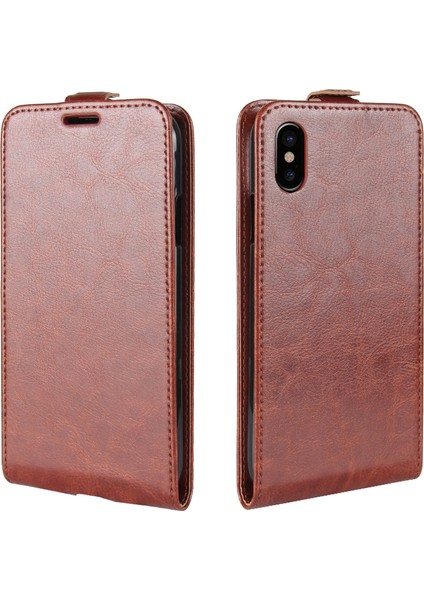 Crazy Horse Derisi Pu Deri Dikey Flip Case Apple iPhone X/xs-Brown Için (Yurt Dışından)