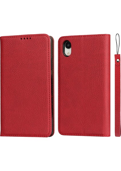 Litchi Cilt Orijinal Deri Tpu Stand Kabuğu Apple iPhone Xr Çıkarılabilir 2'de 1 Case-Red (Yurt Dışından)