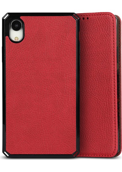 Litchi Cilt Orijinal Deri Tpu Stand Kabuğu Apple iPhone Xr Çıkarılabilir 2'de 1 Case-Red (Yurt Dışından)