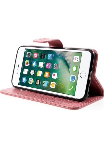 Baskı Ağacı Baykuş Manyetik Cüzdan Pu Deri Kapak Apple iPhone Se-Pink Stand ile (Yurt Dışından)