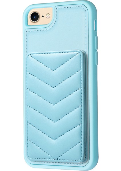 Apple iPhone 6/6s Kart Tutucu Için Kickstand Vaka Dalga Dikiş Dokusu Tpu+Pu Deri Telefon Kapak-Mavi (Yurt Dışından)
