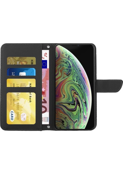 Apple iPhone Xs Için Maksimum Telefon Kılıfı Cilt Touch Deri Kapak Baskı Kelebekleri Çiçek Desen Cüzdan Omuz Kayışı Black ile Telefon Kılıfı (Yurt Dışından) fiyatları