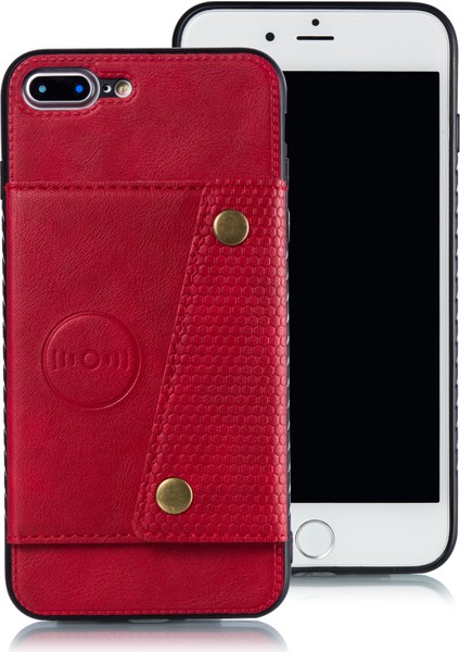 Pu Deri Kart Tutucu Apple Apple iPhone 8 Plus/7 Plus-Red Için Manyetik Telefon Kılıfı (Yurt Dışından)