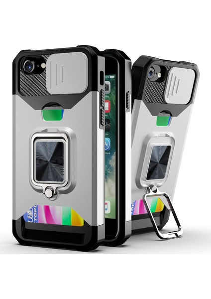 Kamera Kaydırıcı Koruyucu Tasarım Hibrit Telefon Kılıfı Kart Tutucu ve Kickstand ile Apple iPhone Se Için (Yurt Dışından)