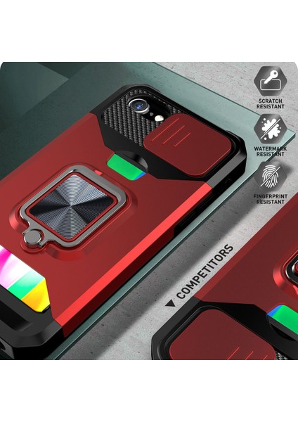 Kamera Kaydırıcı Koruyucu Tasarım Hibrit Telefon Kılıfı Kart Tutucu ve Kickstand ile Apple iPhone Se Için (Yurt Dışından) modelleri