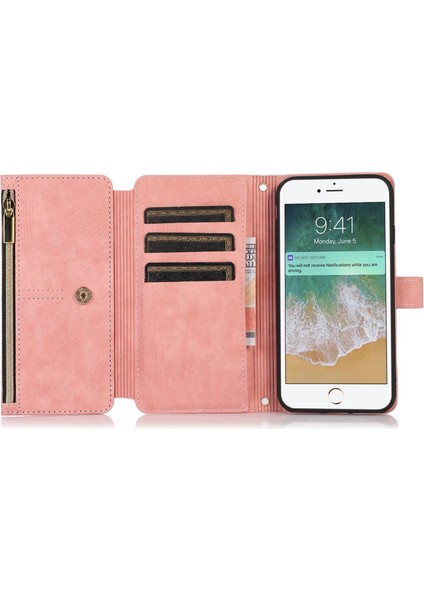 Apple iPhone 7/8 Fermuar Cep Birden Fazla Kart Yuvası Pu Deri Kasa Standı Cüzdan Folio Flip Telefon Kapağı (Yurt Dışından) fiyatları