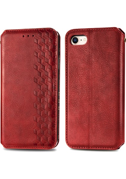 Moda Otomatik Emici Eşkenar Doku Pu Deri Cüzdan Apple iPhone 7/8/se-Kırmızı Için Stant Örtüsü (Yurt Dışından)