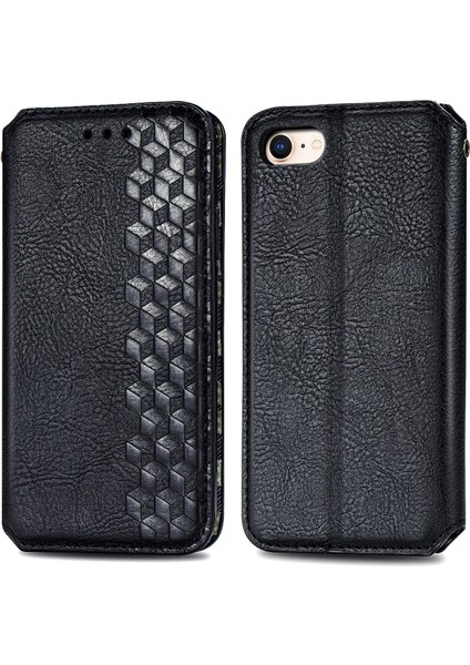 Moda Otomatik Emici Eşkenar Doku Pu Deri Cüzdan Stant Örtüsü Apple iPhone Se-Black (Yurt Dışından)
