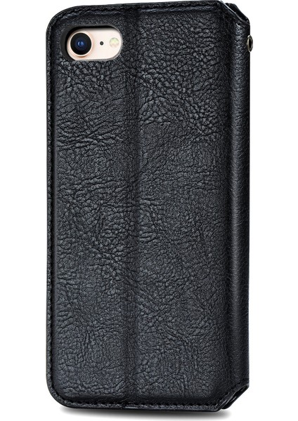 Moda Otomatik Emici Eşkenar Doku Pu Deri Cüzdan Stant Örtüsü Apple iPhone Se-Black (Yurt Dışından)