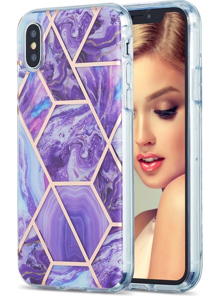 Imd Ekleme Mermer Desen Elektraplatma Apple iPhone X/xs-Dark Mor Için 2.0mm Tpu Koruyucu Kapak (Yurt Dışından)