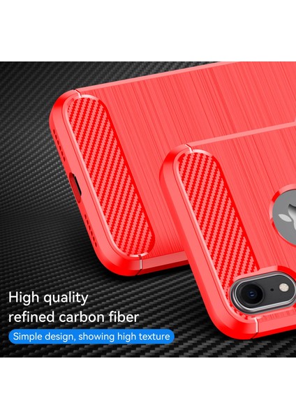 Apple iPhone Xr Bırak Koruması Için Esnek Tpu Telefon Geri Kapak Fırçalanmış Karbon Fiber Doku Cep Telefonu Kılıf Kırmızısı (Yurt Dışından)