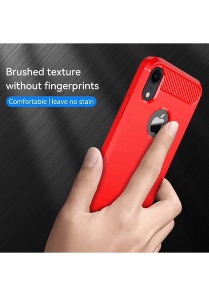 Apple iPhone Xr Bırak Koruması Için Esnek Tpu Telefon Geri Kapak Fırçalanmış Karbon Fiber Doku Cep Telefonu Kılıf Kırmızısı (Yurt Dışından)