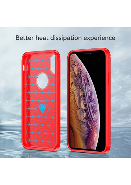 Apple iPhone Xr Bırak Koruması Için Esnek Tpu Telefon Geri Kapak Fırçalanmış Karbon Fiber Doku Cep Telefonu Kılıf Kırmızısı (Yurt Dışından)