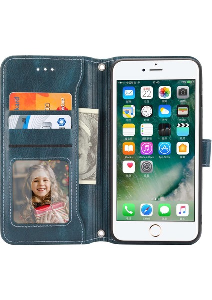 Apple iPhone Se Stand Cüzdan Folio Flip Cep Telefon Kılıfı Zipper Cep Pu Deri Deri Manyetik Telefon Kabuğu Uzun Kısa Kayışlar (Yurt Dışından)