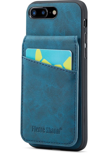 Apple iPhone 7 Plus/8 Plus Phone Case Kickstand Pu Deri Tpu Kart Tutucu Mavisi ile Kapak (Yurt Dışından)
