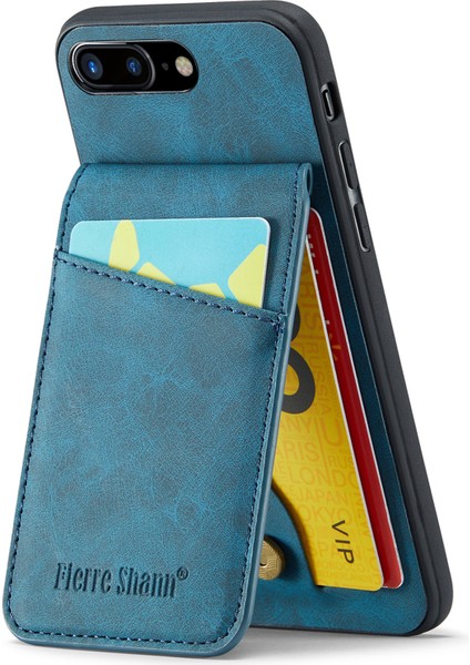 Apple iPhone 7 Plus/8 Plus Phone Case Kickstand Pu Deri Tpu Kart Tutucu Mavisi ile Kapak (Yurt Dışından) fiyatları