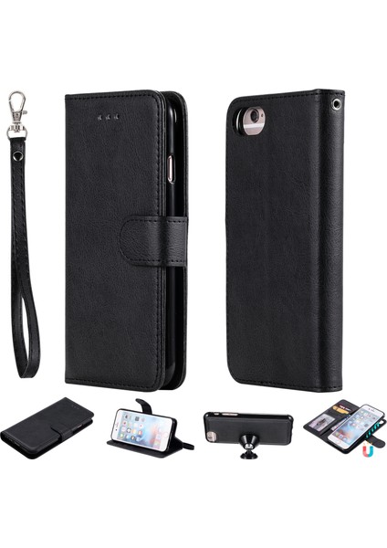 Manyetik Kt Deri Serisi-3 Soyunabilen 2'si 1 Arada Cüzdan Deri Stand Kılıfı Apple iPhone Se-Black (Yurt Dışından)