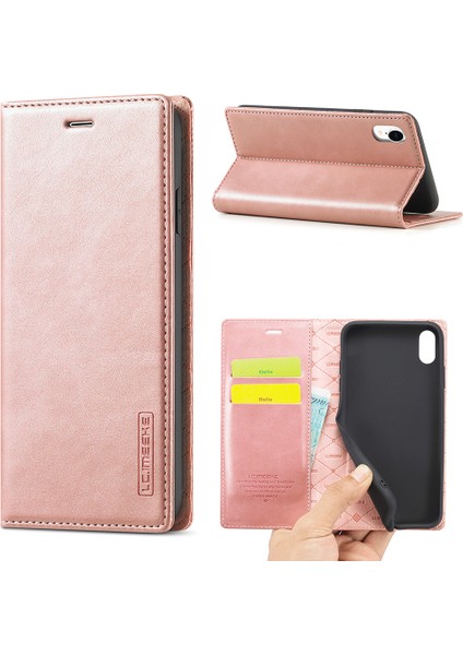 Tpu+Pu Deri Güçlü Manyetik Telefon Koruyucu Kabuk Apple iPhone Xr-Rose Altın (Yurt Dışından)