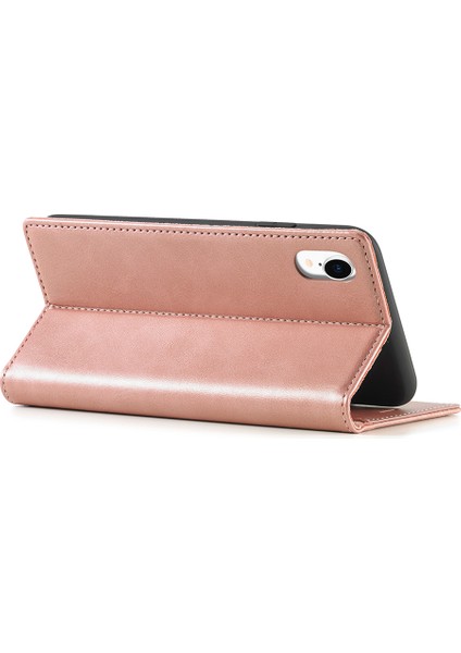 Tpu+Pu Deri Güçlü Manyetik Telefon Koruyucu Kabuk Apple iPhone Xr-Rose Altın (Yurt Dışından)