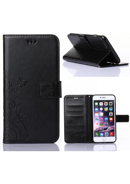 Apple iPhone 6s/6-Black Için Kelebek Çiçek Deri Cüzdan Kılıfı (Yurt Dışından)