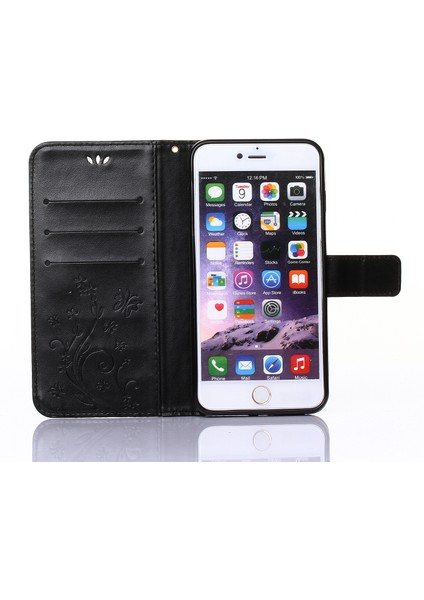 Apple iPhone 6s/6-Black Için Kelebek Çiçek Deri Cüzdan Kılıfı (Yurt Dışından)