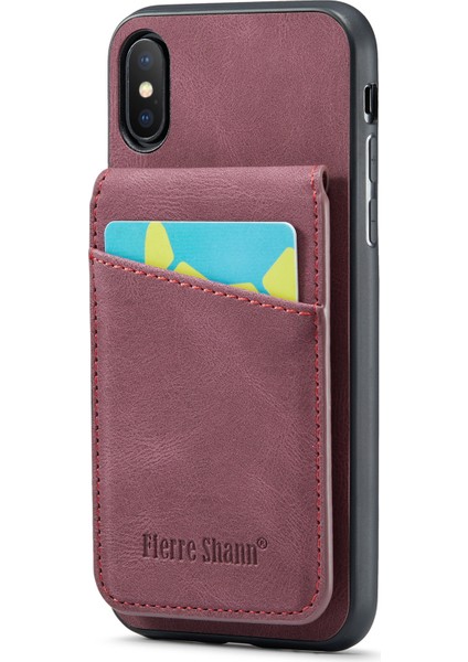 Apple iPhone Xs Max Pu Deri+Tpu Kapak Için Fierre Shann Kickstand Telefon Kılıfı Kart Tutucu-Red ile (Yurt Dışından)