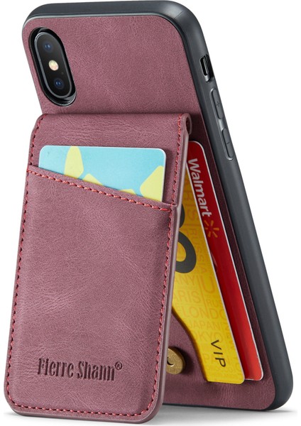 Apple iPhone Xs Max Pu Deri+Tpu Kapak Için Fierre Shann Kickstand Telefon Kılıfı Kart Tutucu-Red ile (Yurt Dışından)