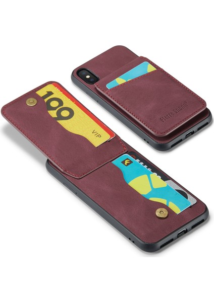 Apple iPhone Xs Max Pu Deri+Tpu Kapak Için Fierre Shann Kickstand Telefon Kılıfı Kart Tutucu-Red ile (Yurt Dışından)