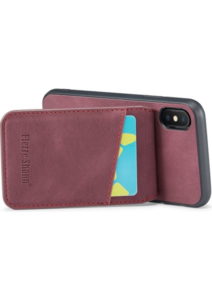 Apple iPhone Xs Max Pu Deri+Tpu Kapak Için Fierre Shann Kickstand Telefon Kılıfı Kart Tutucu-Red ile (Yurt Dışından)