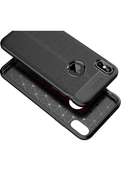 Litchi Cilt Yumuşak Tpu Koruma Korusu Apple iPhone Xs Max-Black Için (Yurt Dışından)