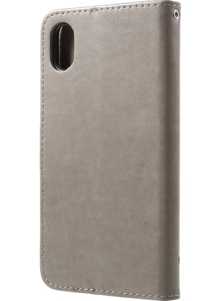Apple iPhone Xr Izleme Için Kelebek Çiçek Cüzdan Stand Deri Telefon Kabuk-Grey (Yurt Dışından)